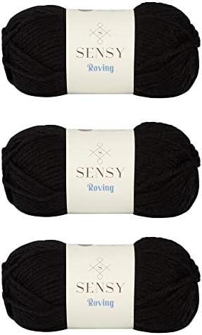 S Sensy Roving - Premium Acrylic&Wool Blend Yarn, 3 Skein Black, 131 Yards
