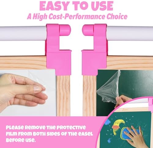 JOYOOSS Easel for Kids Art Easel for Toddlers,Wooden Kid Easel with Paper Roll - Chalkboard for Kids Adjustable Double Sided Kid Dry Erase Board,Outdoor Art Easel Toddler