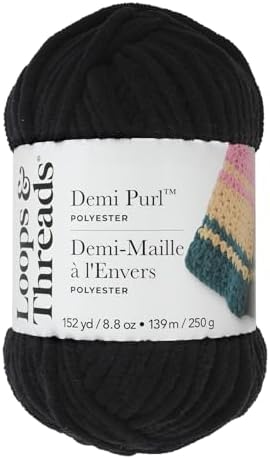 Loops & Threads Demi Purl Yarn – Super Bulky 100% Polyester, Soft Plush Chenille Yarn for Knitting & Crochet, Ideal for Blankets, Hats, Scarves & Crafts, Moonless Night