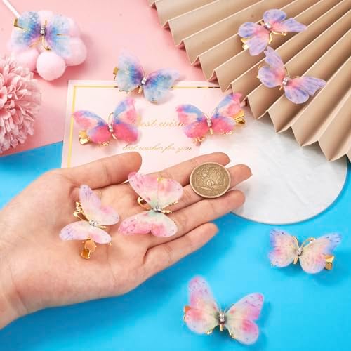 FASHEWELRY 10Pcs 3D Cloth Butterfly Hair Clips, Alligator Hair Clips for Girls Women, Hair Accessories Making, 33x47x13mm