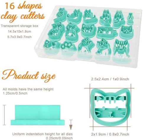 ORIGACH 16 Pcs Cute Cat Polymer Clay Cutters Set