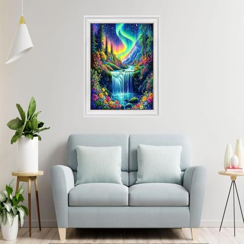 TYPUSOK Aurora Diamond Art Kits for Adults,Waterfall Round Full Drill 5D Diamond Painting Kits for Beginners,Landscape DIY Diamond Dots Pictures Gem Art Kit,Home Wall Decor 12x16in