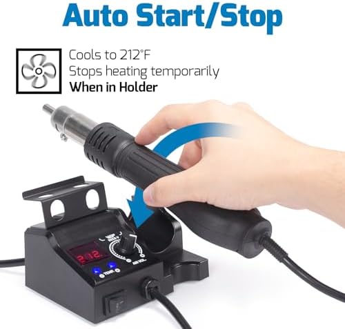WEP 8858-V Hot Air Rework Station Kit with Compact Size, Integrated Nozzle Holder, 3 Nozzles, 2 Tweezers, Adjustable Temperature& Air Volume, PID Program, °C/°F Conversion and More