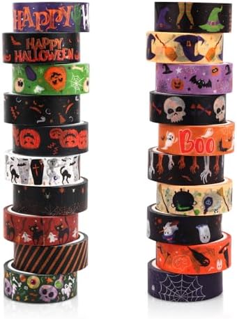 Halloween Washi Tape Set 20 Rolls Halloween Scary Decorative Tape for Kids Holiday DIY Art Crafts Notebook Scrapbooking & Stamping Supplies