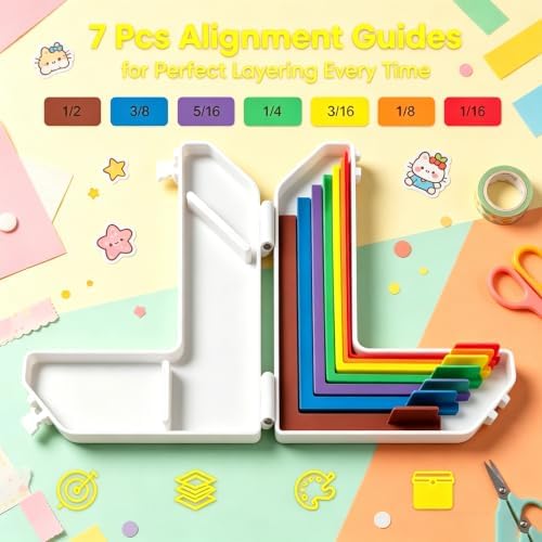 7pcs Paper Crafting Alignment Guides with Case for Card Making | Card Making Scrapbooking, Color-Coded Alignment Tools with Size Tabs 1/16 to 1/2 Inch Increments
