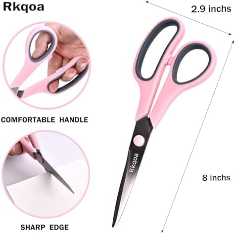Black 6 Scissors Pack, Rkqoa 8" All Purpose Sharp Scissor for Everyday Use