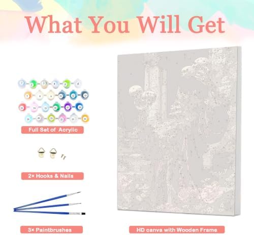 Auremi Paint by Number Kits with Framed Skeletons, DIY Horror Paint by Number Canvas for Adults, Easy Acrylic in Canvas with Brushes for Decor 20x30cm