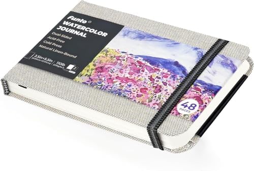 Funto Watercolor Journal, 3.5x5.5, 48 Pages, Cold-Pressed, Inner Pocket, 110lb/230gsm, Art Supplies for Watercolor Techniques and Mixed Media