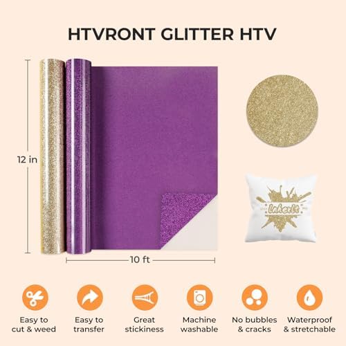 HTVRONT Champagne Gold Glitter HTV, 12" x 10ft Glitter HTV