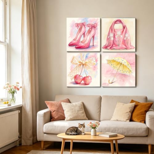 Canrichshop 4 Pack Paint by Number Beginner with Frame,Pink Adult Paint by Number Kits on Canvas, DIY Number Painting for Adults for Decor 8X 8 inch