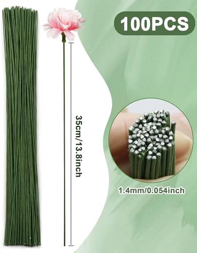 100 PCS 18 Gauge Green Floral Wire Stems for Artificial Flower Making,Flexible Paddle Wires for Crafts Festival Flowers,Garland and Floral Arrangements,Florist Wire,Flower Wires for Crafts