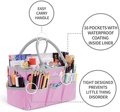 JJRING 600D Nylon Craft & Art Organizer Tote Bag With Pockets, Pink