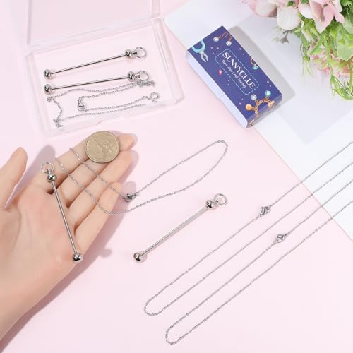 SUNNYCLUE 1 Box 6 Pack Silver Beadable Bar Necklace Cable Chain 45cm Long Stainless Steel Beadable Blanks Bar Pendants with 6Pcs Cable Chains for DIY Necklace Crafts Jewelry Making Beading Supplies