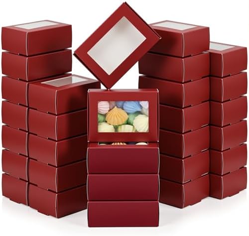 Zonon 60 Pcs Soap Boxes for Homemade Packaging, Mini Kraft Boxes with Window for Bakery Candy Soap Making Gift Packaging, 3.7x2.6x1.4 Inch (Burgundy)