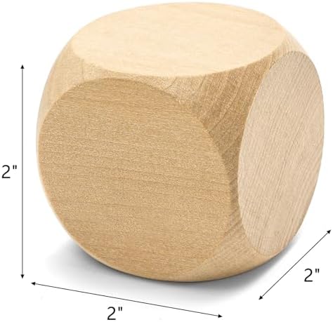 ZEAYEA 20 Pcs Blank Wooden Dice, 2 inch Unfinished Square Blocks, Blank 6 Sided Wood Cubes with Rounded Corners for Building Blocks, DIY Craft Projects, Party Supplies