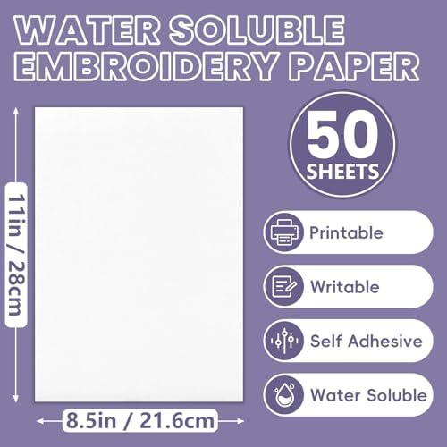50 Sheets 8.5in x 11in Water Soluble Stabilizer for Embroidery