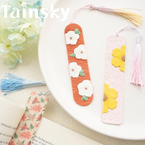 TAINSKY Bookmarks Polymer Clay Cutters, Floral Bookmark Creator for Polymer Clay Jewelry, 6 Pcs Reading Clay Cutters for Making Earrings Jewerly, Clay Earring Cutters, Polymer Clay Earrings Tools