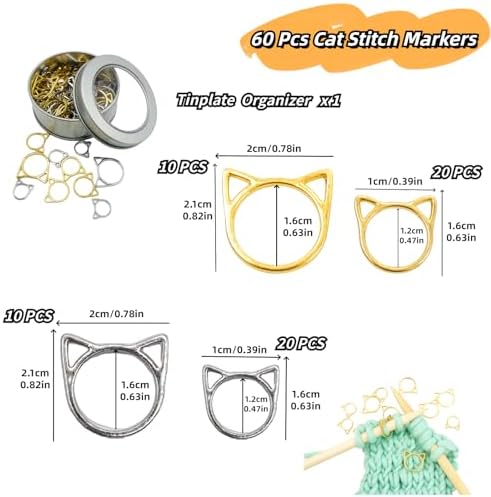 Hilsayum 30PCS Cat Stitch Marker Knitting Stitch Markers Metal Crochet Markers Ring Crocheting Accessories for Weaving, Handmade Crafts