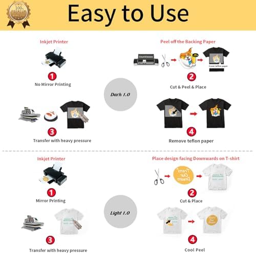 TransOurDream Tru-Heat Transfer Paper for Dark and Light Fabric (20+20 Sheets, 8.5x11", Mix Pack) Printable HTV Heat Transfers Vinyl for Inkjet Printers Iron on Transfers for T Shirts
