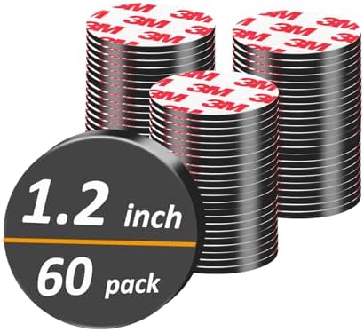 60Pack, Dia 30mm / 1.2" Round Magnets Dots, Precut Flexible Circle Magnetic Tape with Adhesive Backing for DIY Crafts, Strong Sticky Magnet