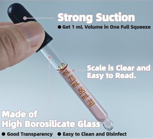 6 Pack Glass Pipette Dropper with Brush - Bent & Straight Tips, 1 ml Eye Droppers for Essential Oils, Lab, Crafts, Measuring and Transferring Liquids
