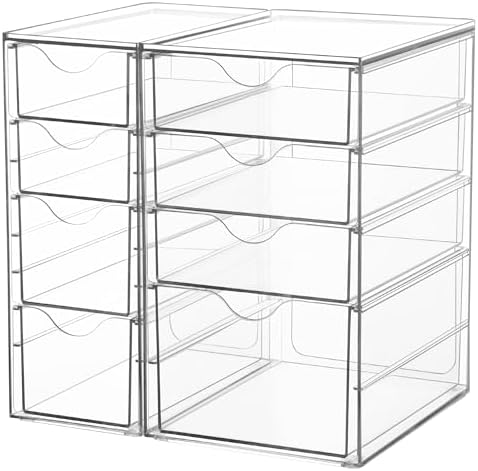 Vtopmart Acrylic Desk Organizer with 8 Drawers for Office, Makeup, Crafts | Clear Storage Drawers for Office Supplies, Desktop Organization for Makeup, Jewelry, Art Crafts, Bead, Pen, Stationary