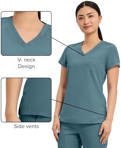Med Couture Touch Women's Scrub Tops V-Neck Tuck-in Top with 1 Pocket