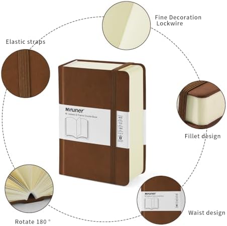 Mifuner Small Rectangle 3.5x5.5 200 Sheets 105gsm Mini Notebooks Blank Pages Sketchbooks Pocket Paint Writing Diary Memo PU Leather Cover Brown