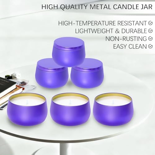 HOMAMAMOON 24 Pack 8oz Purple Candle Tins for Making Candles - Bulk Metal Candle Containers with Lids. Empty Round Candle Jars for DIY & Travel. Shatterproof & Sturdy Vessels for Small Business.