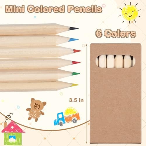 Ctosree 60 Packs Mini Colored Pencil Bulk 6 Per Box, Natural Wood, 3.5''