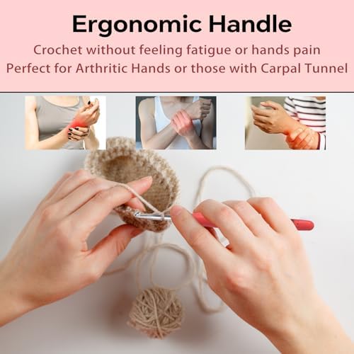 4.5mm Crochet Hook, Ergonomic Crochet Hook, Smooth and Extra Long  Knitting Needles, with Soft Rubber Ergonomic Handle and Aluminum Tip, Perfect Beginner and Arthritic Crochet Hooks (4.5 mm)