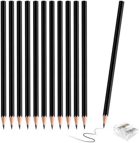 12 Pack Black Colored Pencils for Kids, Pre-sharpened Art Pencils Back to School Supplies Set, Drawing Sketching Pencils for Students, Teachers, Classroom
