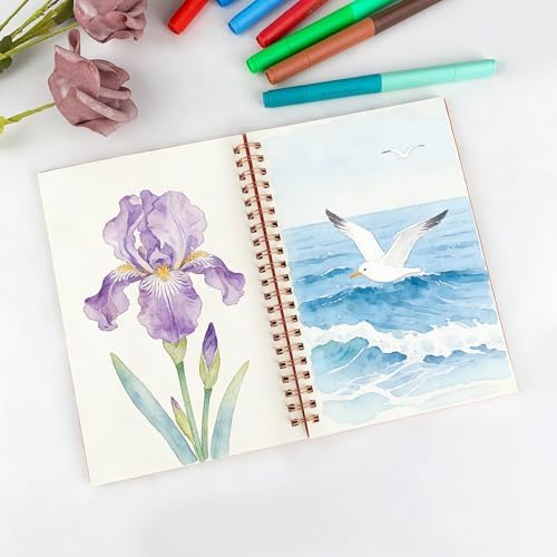DSTELIN 2 Pack Hardcover Sketchbooks (100 GSM Sketch Paper), 7.5x5.1 Inch Spiral Sketch Book for Sketching, Drawing, Painting, 50 Sheets per Pack, Pink and Green
