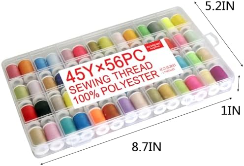 56 rainbowColor Set of Handy Polyester Sewing Threads with needls and Threader