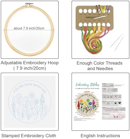 Louise Maelys Embroidery Kit for Beginners, Wildflower Quote DIY Decor