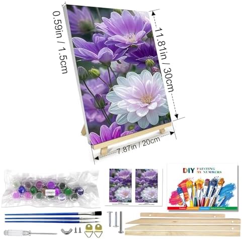 JOOZ Paint by Numbers Kits for Adults with Frame, Flowers Paint by Numbers for Adults, Paint by Number Canvas for Adults with Easel, DIY Acrylic Oil Painting Kit for Home Wall Decor 8 x 12 Inch
