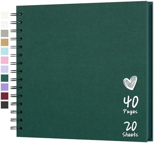 Scrapbook Photo Album 8"x8" 20 Sheets 40 Pages Hardcover Kraft Paper Green
