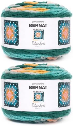 Bernat All in One Blanket Granny Soft Crochet Yarn, Seaside Shine, 2-Pack