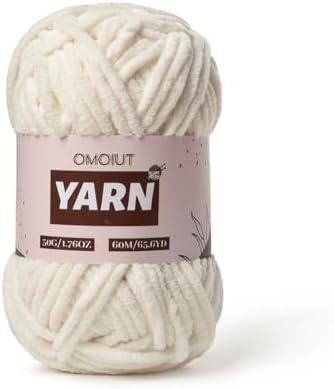 Plush Chenille Chunky Crochet Yarn - Baby Yarn for Crocheting Soft - Velvet Yarns Knitting for Blankets Crafts - Fluffy Amigurumi Yarns 50g / 65.6yd (White)