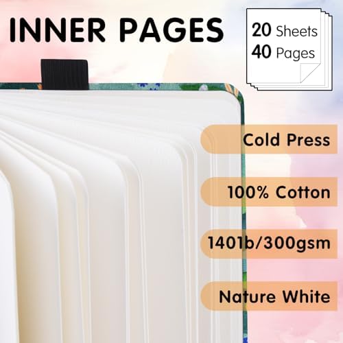 Watercolor Sketchbook,5 x 5 inches Hardcover Journal Art Sketchbook,30 Sheets 140lb/300gsm Acid-Free Drawing Paper,Small Travel Mixed Media Notebook for Beginners Artists,Hill Rabbit