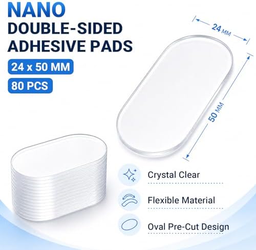 80 PCS Nano Double Sided Adhesive Pads,Waterproof No Damage Removable Heavy Duty Mounting Tapes,Clear Residue-Free Extra Strong Sticky Pads for Walls,Hanging Pictures,DIY Craft Home Office