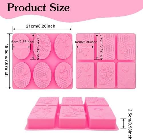 2 Pcs Honeycomb Soap Molds Bee Honey Silicone Molds Cake Molds Beehive Chocolate Mold Set for Home Handmade DIY Candle Baking Tray Bars Wax Melts Beeswax Tool (Pink, 2 Shapes)