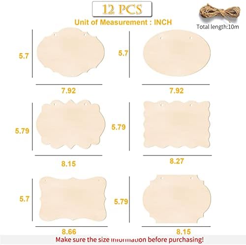 12Pcs Unfinished Wood Crafts, Rectangle-Shaped Wood Plaques for Carfts, Door Hanger, Burning, Painting, DIY Wooden Sign Crafts Gifts for Independence Day Holiday Home Decor, 8.8 x 5.7 Inches