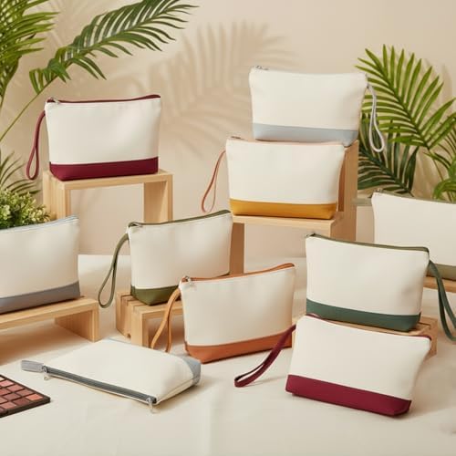 36 Pcs Blank Canvas Makeup Bags with Zipper DIY Craft Morandi Cosmetic Bags Bulk Heat Transfer Travel Toiletry Pouch for Women Colleagues Friends Christmas Vacation