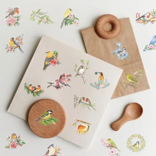 50Pcs Vintage Stickers,Waterproof Transparent PET Aesthetic Decorative Sticker Scrapbooking Supplies for Adult Card Making Letters Planner Journaling Junk Journal DIY Water Bottles Art Craft,Bird