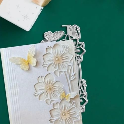 Scrapbooking Die-Cuts, Layer Frame Net Set Metal Cutting Dies for Card Making, Paper Craft Template, Background Embossing Stencils, DIY Album Décor (Flowers and Butterflies- 6.8x14cm)
