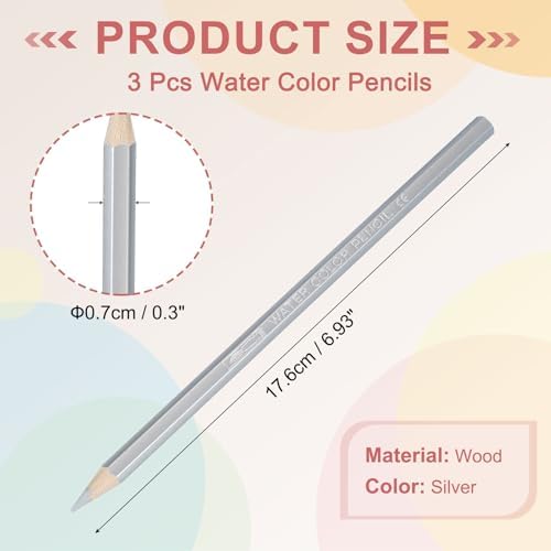 PATIKIL Watercolor Pencils, Silver Color Pencil Set Sketch Coloring Drawing Colored Pencils Bulk Artist Drawing Supplies for Adult Coloring Book Blending, 3 Pcs