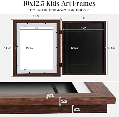 [2 Pack] Kids Art Frames, 10x12.5 Front Opening Kids Artwork Frames Changeable, Displays 8.5x11 With Mat and 10x12.5 Without Mat, Holds 50 Pcs, for 3D Picture, Crafts, Hanging Art, Portfolio Storage