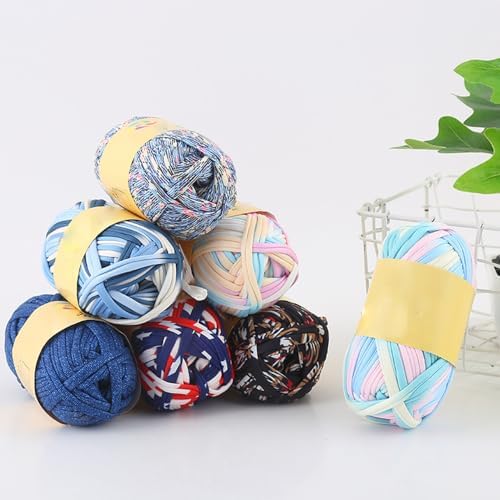 iSuperb 1 Pack Knitting Yarn Colorful Cloth T-Shirt Yarn Fabric Crochet Cloth for DIY Knitted Art Basket Bag - 100g