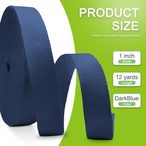 Cotton Webbing 1 Inch 12 Yards DarkBlue Cotton Webbing Straps for Bags Handles, 1 Inch Weave Webbing for Cloth Tote Bag Straps Making,Cloth Belt, DIY Crafts Decoration